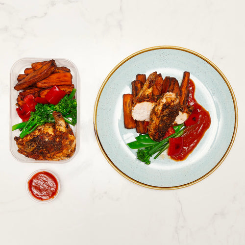 Piri Piri Roast Chicken with Sweet Potato & Red Pepper Dip